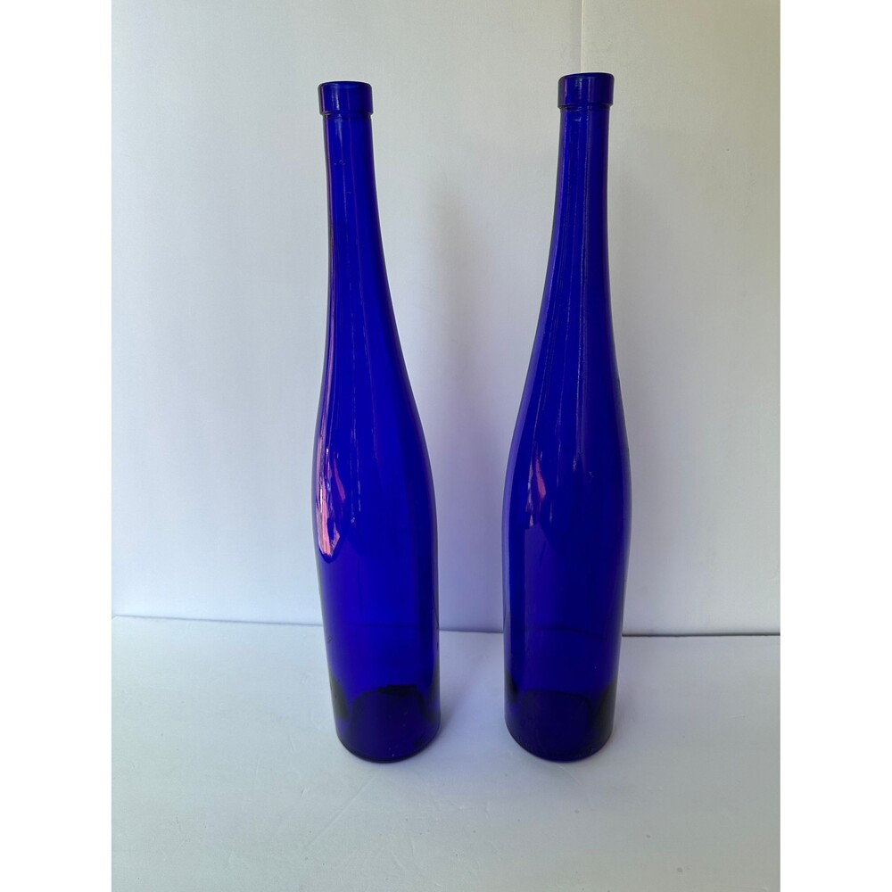 Two Cobalt Blue 19” Elongated Bottles Interior Design 1.5 L Magnum Hock Decor